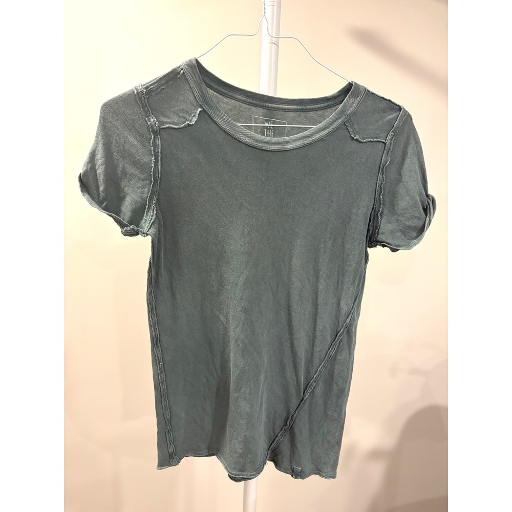Free People We The Free Green Washed Raw Edge Exposed Seam YeK T-Shirt Size S